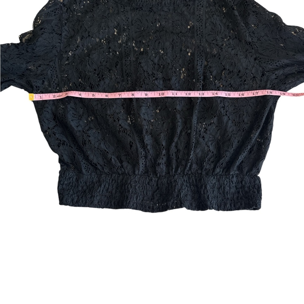 Lovesong Black Lace Long Sleeve Crop Blouse Sheer Romantic Dark Academia Gothic - Picture 3 of 6